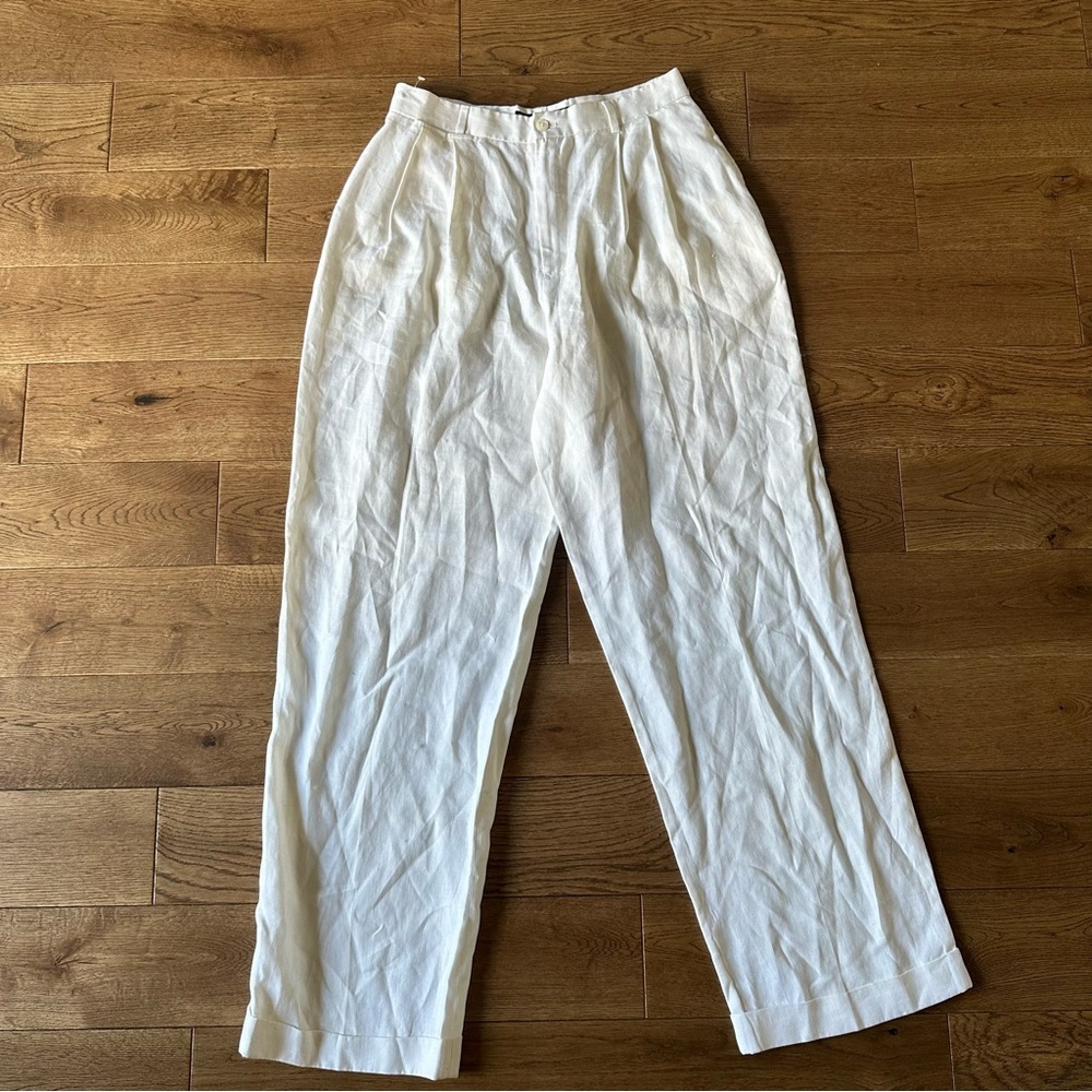 New Vintage Ralph Lauren 100% Linen Trouser Pants Made In Italy Sz 14